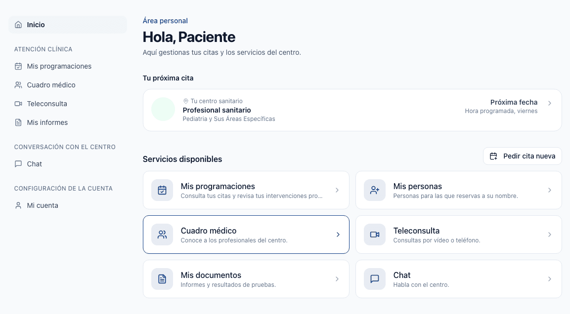Página principal del área personal